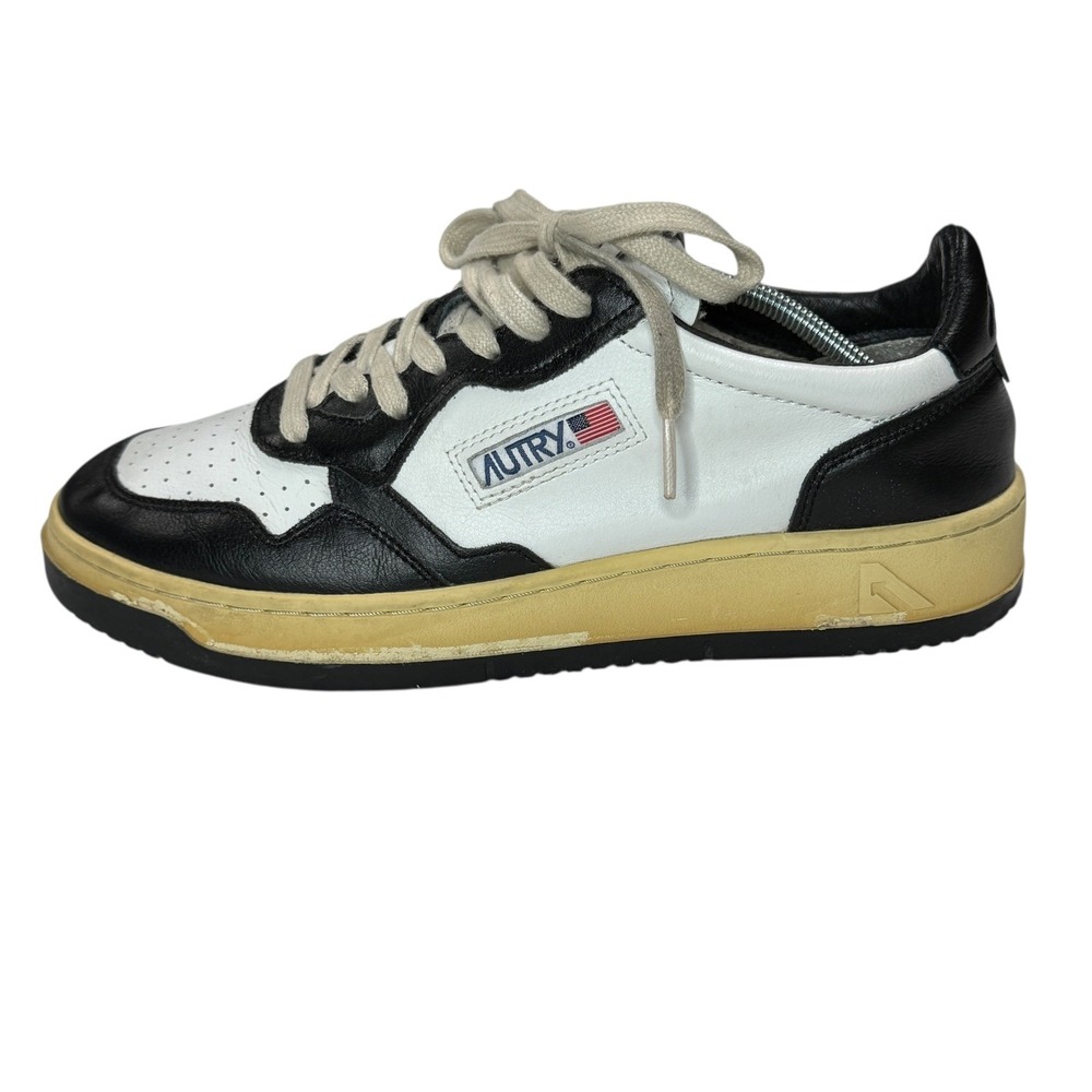 Autry Medalist Sneakers Black White Leather Low Top Lace Up Men US 10